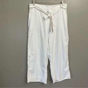 Banana Republic Rowan Wide Leg Cropped Pants White High Rise Pockets 12 Linen